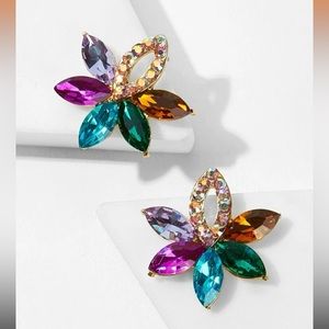 Color-block Rhinestone Flower Stud Earrings 1pair